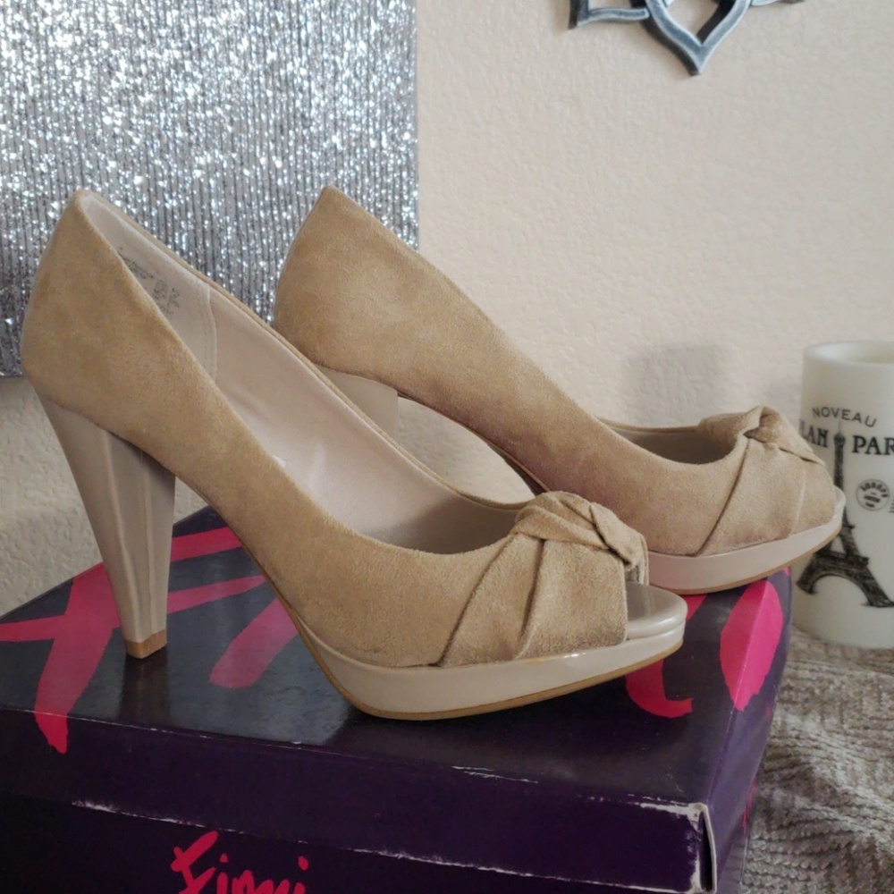 Beige Peep Toe Heels